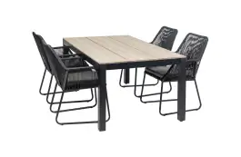 5-delige tuinset | 4 Mona tuinstoelen (Black) | 180cm Cyprus tuintafel (Wood)