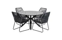 5-delige ronde tuinset | 4 Mona tuinstoelen (Black) | ⌀120cm Cyprus tuintafel (Grey)