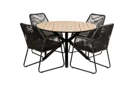 5-delige ronde tuinset | 4 Mona tuinstoelen (Black) | ⌀120cm Cyprus tuintafel (Wood)