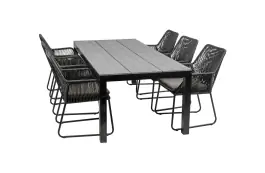 7-delige tuinset | 6 Mona tuinstoelen (Black) | 225cm Cyprus tuintafel (Grey)