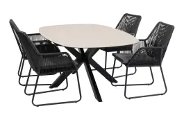 5-delige tuinset | 4 Mona tuinstoelen (Black) | Tuintafel Malaga 180x115 cm (Black)