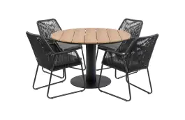 5-delige ronde tuinset | 4 Mona tuinstoelen (Black) | ø120cm Tower tuintafel (Black)