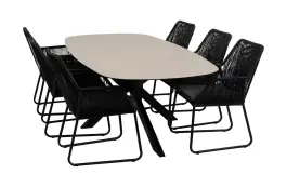 7-delige tuinset | 6 Mona tuinstoelen (Black) | Tuintafel Malaga 240x115cm (Black)