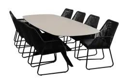 9-delige tuinset | 8 Mona tuinstoelen (Black) | Tuintafel Malaga 280x115cm (Black)