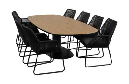 9-delige tuinset | 8 Mona tuinstoelen (Black) | 260cm Tower tuintafel (Black)