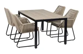 5-delige tuinset | 4 Mona tuinstoelen (Sand) | 160cm Cyprus tuintafel (Wood)