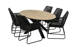 7-delige tuinset | 6 Mona tuinstoelen (Black) | 220cm ovale Cyprus tuintafel (Wood)