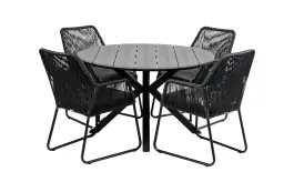 5-delige ronde tuinset | 4 Mona tuinstoelen (Black) | ⌀120cm Cyprus tuintafel (Grey)