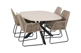 5-delige tuinset | 4 Mona tuinstoelen | Tuintafel Barletta 180x115cm | Sand & Black Sandstone