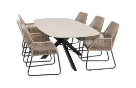 7-delige tuinset | 6 Mona tuinstoelen | Tuintafel Barletta 240x115cm | Sand & Black Stone