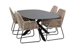 5-delige tuinset | 4 Mona tuinstoelen | Tuintafel Barletta 180x115cm | Sand & Black Desert Pearl