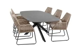 7-delige tuinset | 6 Mona tuinstoelen | Tuintafel Barletta 240x115cm | Sand & Black Desert Pearl 