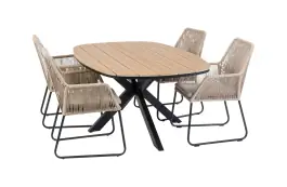 5-delige tuinset | 4 Mona tuinstoelen (Sand) | Tuintafel Cadiz 180x115cm (Black)