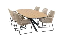 7-delige tuinset | 6 Mona tuinstoelen (Sand) | Tuintafel Cadiz 240x115cm (Black)