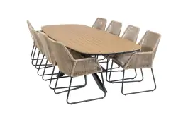 9-delige tuinset | 8 Mona tuinstoelen (Sand) | Tuintafel Cadiz 280x115cm (Black)
