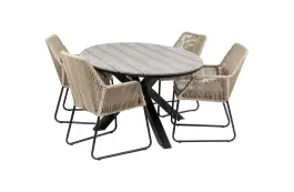 5-delige tuinset | 4 Mona tuinstoelen (Sand) | 180cm ovale Cyprus tuintafel (Grey)
