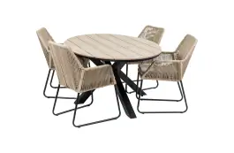 5-delige tuinset | 4 Mona tuinstoelen (Sand) | 180cm ovale Cyprus tuintafel (Wood)
