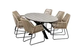 7-delige tuinset | 6 Mona tuinstoelen (Sand) | 220cm ovale Cyprus tuintafel (Grey)