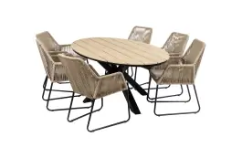 7-delige tuinset | 6 Mona tuinstoelen (Sand) | 220cm ovale Cyprus tuintafel (Wood)