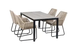 5-delige tuinset | 4 Mona tuinstoelen (Sand) | 160cm Cyprus tuintafel (Grey)