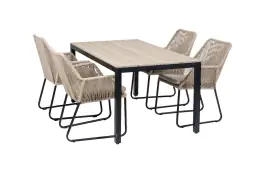 5-delige tuinset | 4 Mona tuinstoelen (Sand) | 160cm Cyprus tuintafel (Wood)