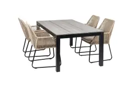 5-delige tuinset | 4 Mona tuinstoelen (Sand) | 180cm Cyprus tuintafel (Grey)