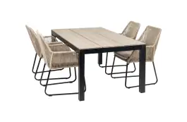 5-delige tuinset | 4 Mona tuinstoelen (Sand) | 180cm Cyprus tuintafel (Wood)
