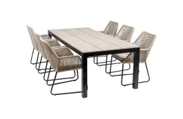 7-delige tuinset | 6 Mona tuinstoelen (Sand) | 225cm Cyprus tuintafel (Wood)