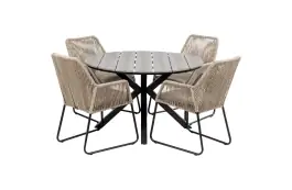 5-delige ronde tuinset | 4 Mona tuinstoelen (Sand) | ⌀120cm Cyprus tuintafel (Grey)