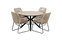 5-delige ronde tuinset | 4 Mona tuinstoelen (Sand) | ⌀120cm Cyprus tuintafel (Wood)