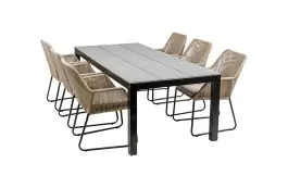 7-delige tuinset | 6 Mona tuinstoelen (Sand) | 225cm Cyprus tuintafel (Grey)