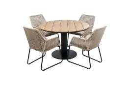 5-delige ronde tuinset | 4 Mona tuinstoelen (Sand) | ø120cm Tower tuintafel (Black)