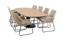 9-delige tuinset | 8 Mona tuinstoelen (Sand) | Tuintafel Tower 260cm (Black)