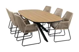 7-delige tuinset | 6 Mona tuinstoelen (Sand) | Tuintafel Cadiz 240x115cm (Black)