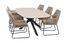 7-delige tuinset | 6 Mona tuinstoelen (Sand) | Tuintafel Malaga 240x115cm (Black)