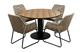 5-delige ronde tuinset | 4 Mona tuinstoelen (Sand) | ø120cm Tower tuintafel (Black)
