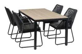 5-delige tuinset | 4 Mona tuinstoelen (Black) | 160cm Cyprus tuintafel (Wood)