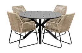 5-delige ronde tuinset | 4 Mona tuinstoelen (Sand) | ⌀120cm Cyprus tuintafel (Grey)