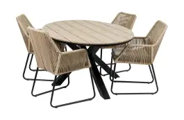 5-delige tuinset | 4 Mona tuinstoelen (Sand) | 180cm ovale Cyprus tuintafel (Wood)
