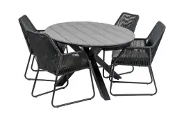5-delige tuinset | 4 Mona tuinstoelen (Black) | 180cm ovale Cyprus tuintafel (Grey)
