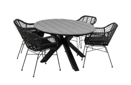 5-delige tuinset | 4 Oslo dining tuinstoelen (Black) | 180cm ovale Cyprus tuintafel (Grey)