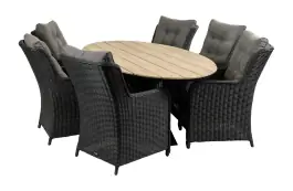 7-delige tuinset | 6 Dublin tuinstoelen (BL) | 220cm ovale Cyprus tuintafel (Wood)