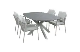 5-delige tuinset | 4 Parijs tuinstoelen (Camel) | Tuintafel Barletta 180x115cm (Desert Pearl/Camel)