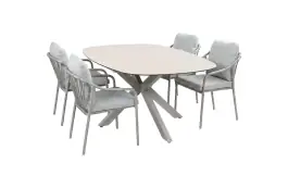 5-delige tuinset | 4 Parijs tuinstoelen (Latte/Camel) | Tuintafel Malaga 180x115cm (Camel)