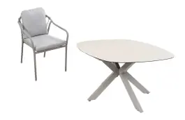 5-delige tuinset | 4 Parijs tuinstoelen (Latte/Camel) | Tuintafel Malaga 180x115cm (Camel)