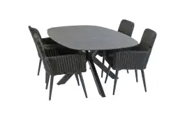 5-delige tuinset | 4 Pisa tuinstoelen (Black) | Tuintafel Barletta 180x115cm (Black/Desert Pearl)