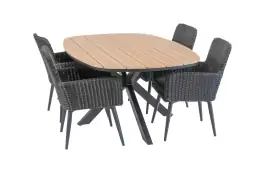 5-delige tuinset | 4 Pisa tuinstoelen (Black) | Tuintafel Cadiz 180x115cm (Black)