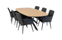 7-delige tuinset | 6 Pisa tuinstoelen (Black) | Tuintafel Cadiz 240x115cm (Black)
