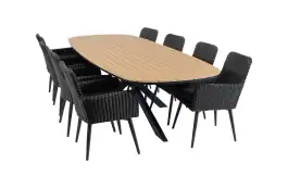 9-delige tuinset | 8 Pisa tuinstoelen (Black) | Tuintafel Cadiz 280x115cm (Black)