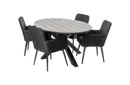 5-delige tuinset | 4 Pisa tuinstoelen (Black) | 180cm ovale Cyprus tuintafel (Grey)